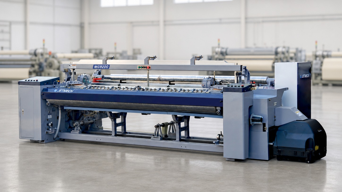 MG9200 Max airjet loom displayed in a clean modern weaving factory